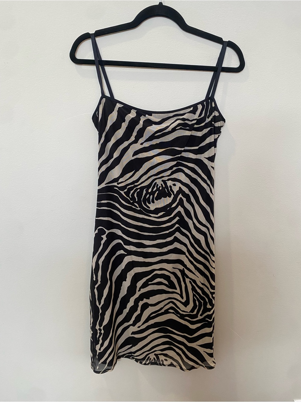 Vintage 90s Dolce & Gabbana Mare Black & Cream Zebra Print Mesh Slip Dress - Picture 4 of 7